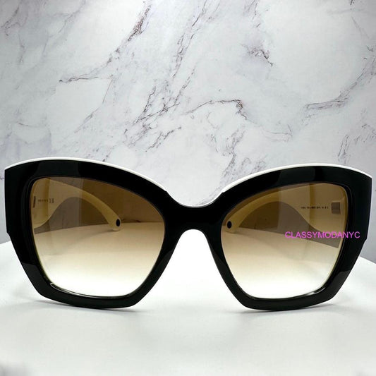 Chanel CH6058 C1656/51 black and white sunglasses front view with brown gradient lens