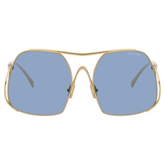 MIU MIU MUA55S 5AK30U gold metal square oversized blue lens sunglasses front frame