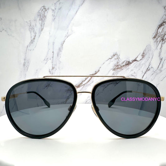 Burberry 0BE3125 101781 gold metal check arm black aviator sunglasses front view