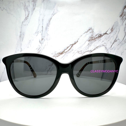 Burberry 0BE4455 416187 black round sunglasses check arms front view