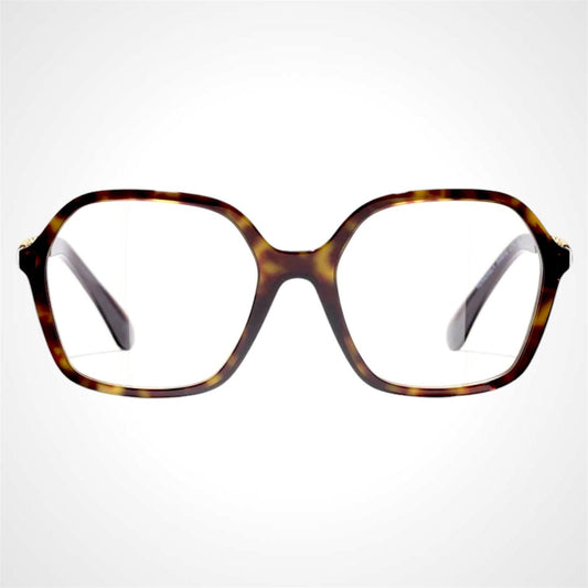 CHANEL CH3489Q C714 brown tortoise chain arm oversized eyeglasses front frame