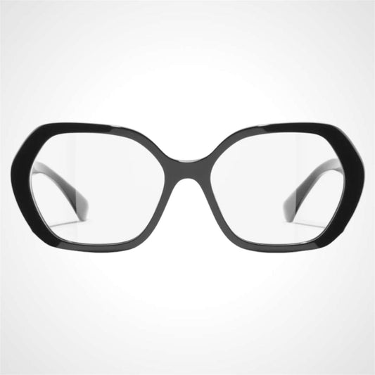 CHANEL CH3496 C622 black square eyeglasses gold chain CC front view