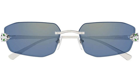 Cartier CT0474S 005 blue gradient silver panther rimless sunglasses front frame