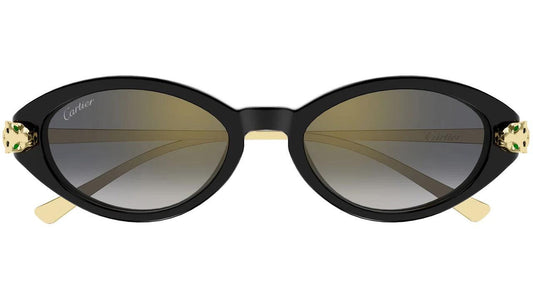 Cartier CT0634S 001 black oval gold panther grey sunglasses front view