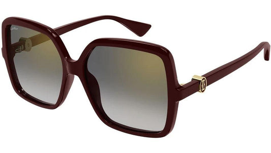 Cartier CT0641S 003 burgundy acetate oversized frame with gold metal Cartier logo arms