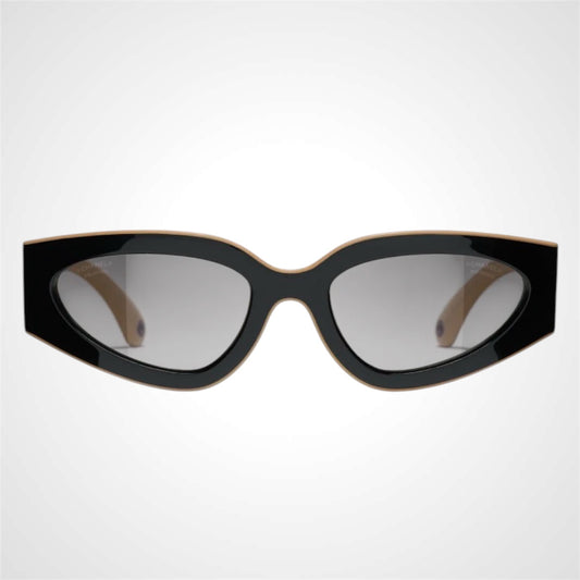 Chanel CH6056 Black and beige sunglasses front view cat eye