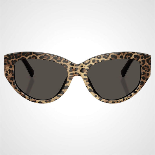 DOLCE & GABBANA DG4514 316387 women’s black brown leopard oval cat eye sunglasses with gray lenses and gold logoframe