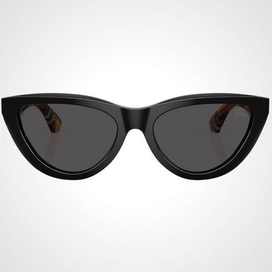 Burberry BE4436U 418887 black cat eye check arm women's sunglasses front view