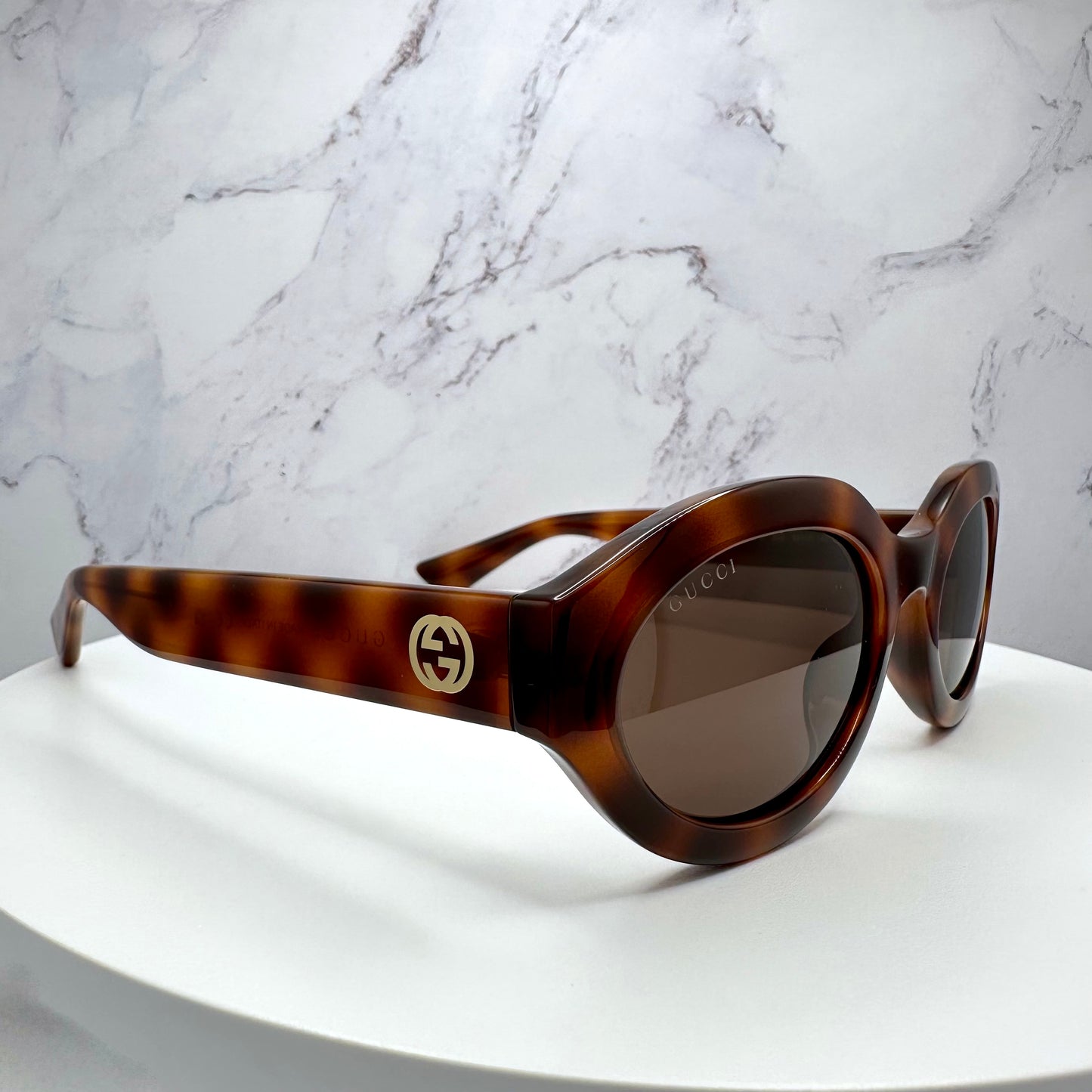 Gucci Brown Gold Sunglasses Oval Interlocking GG Logo GG1579S 002