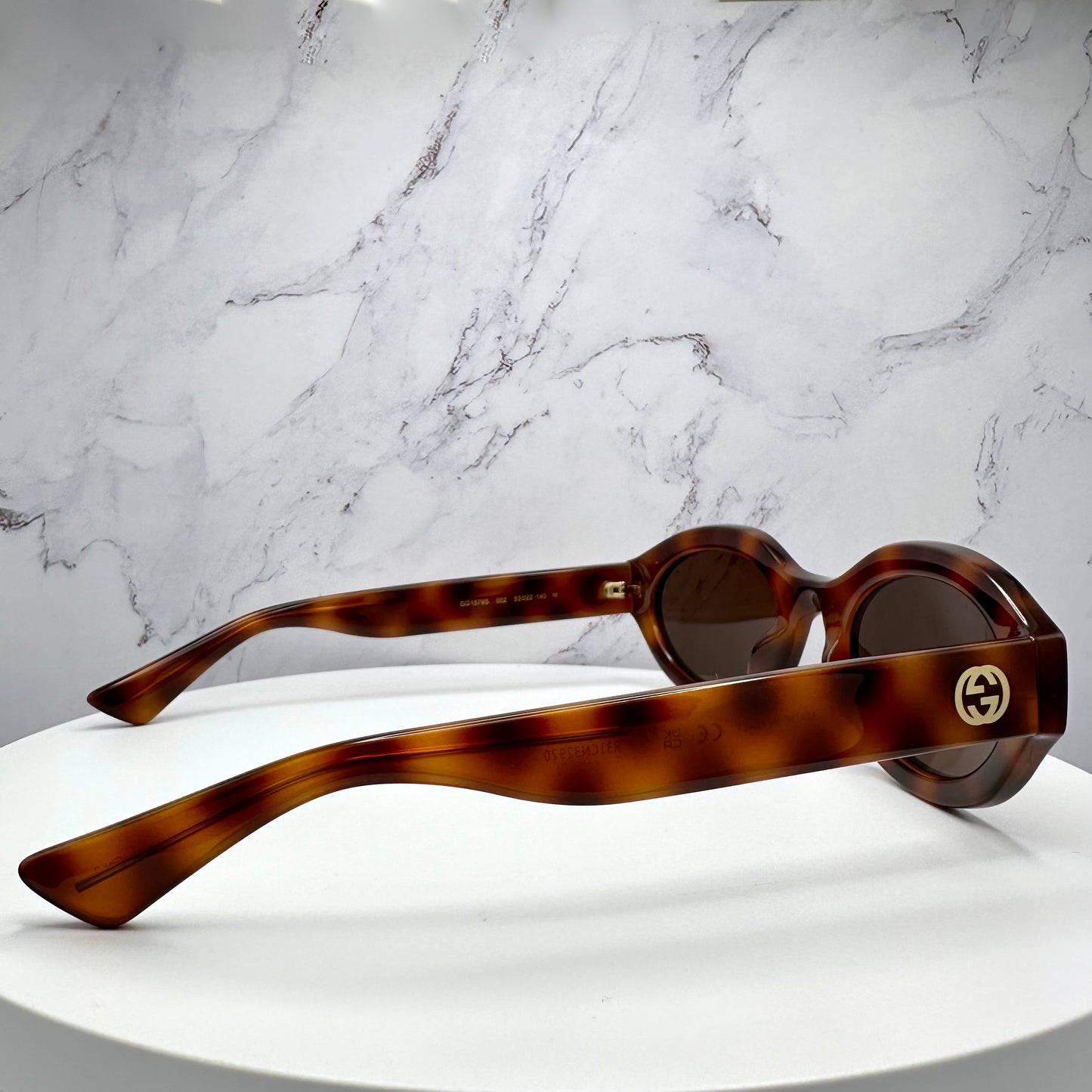 Gucci Brown Gold Sunglasses Oval Interlocking GG Logo GG1579S 002