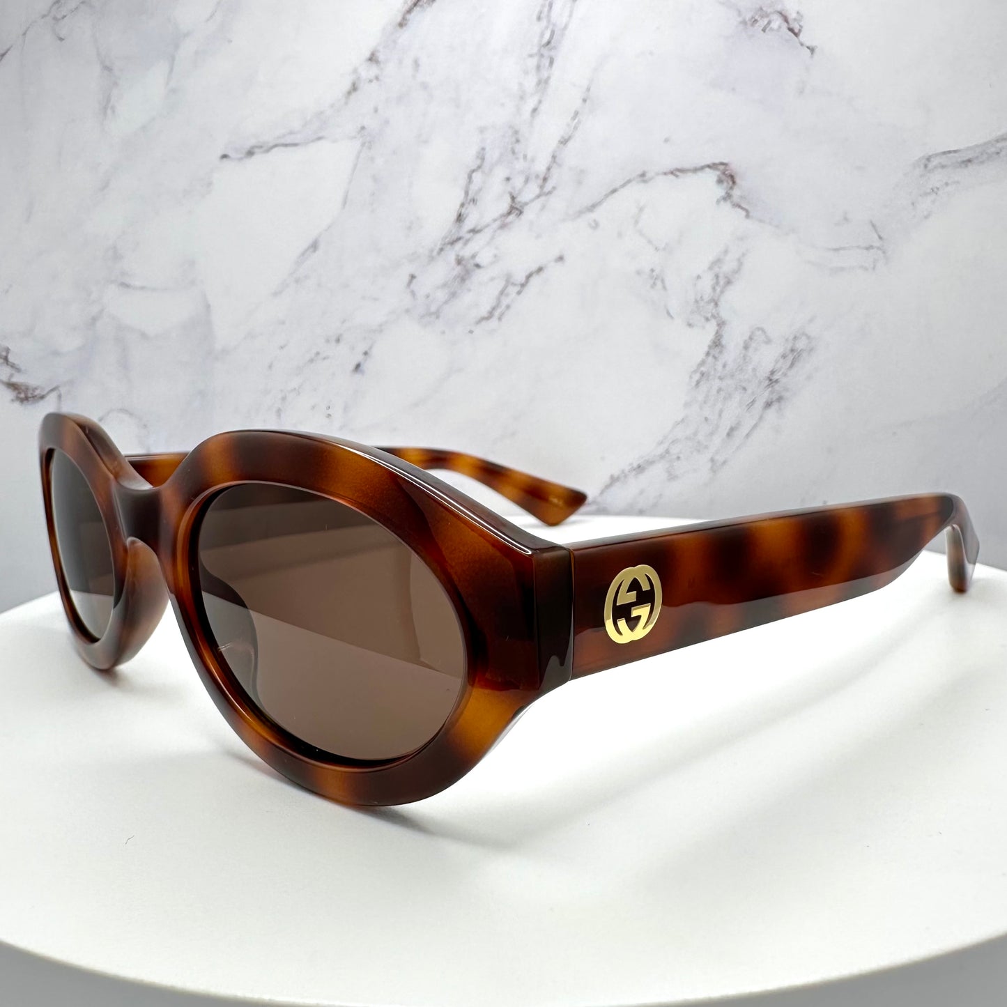 Gucci Brown Gold Sunglasses Oval Interlocking GG Logo GG1579S 002