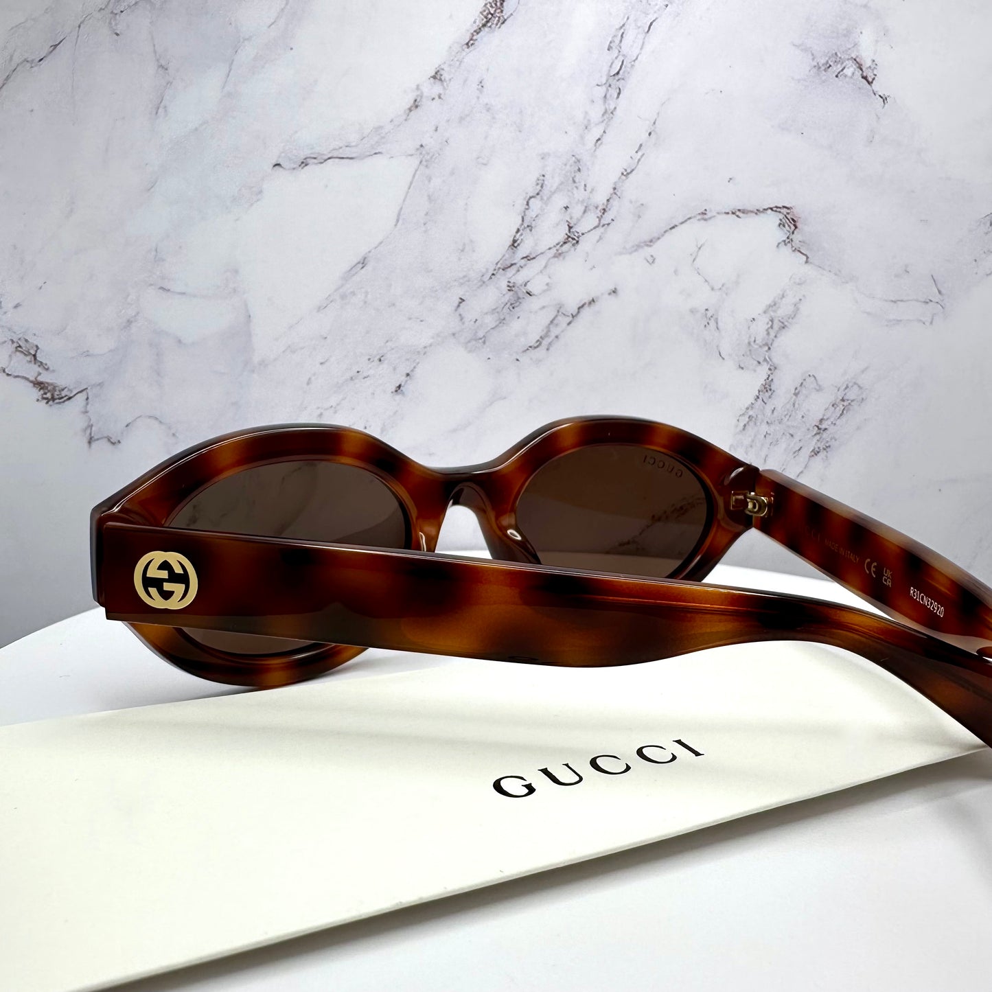 Gucci Brown Gold Sunglasses Oval Interlocking GG Logo GG1579S 002
