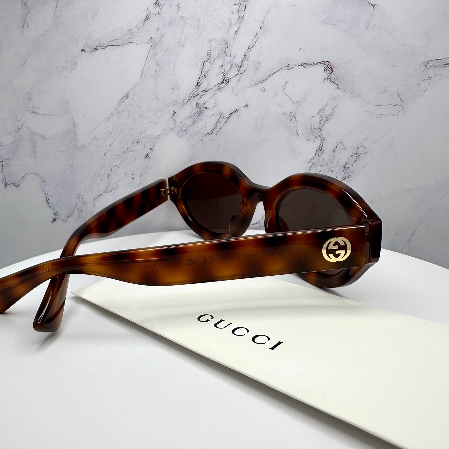Gucci Brown Gold Sunglasses Oval Interlocking GG Logo GG1579S 002