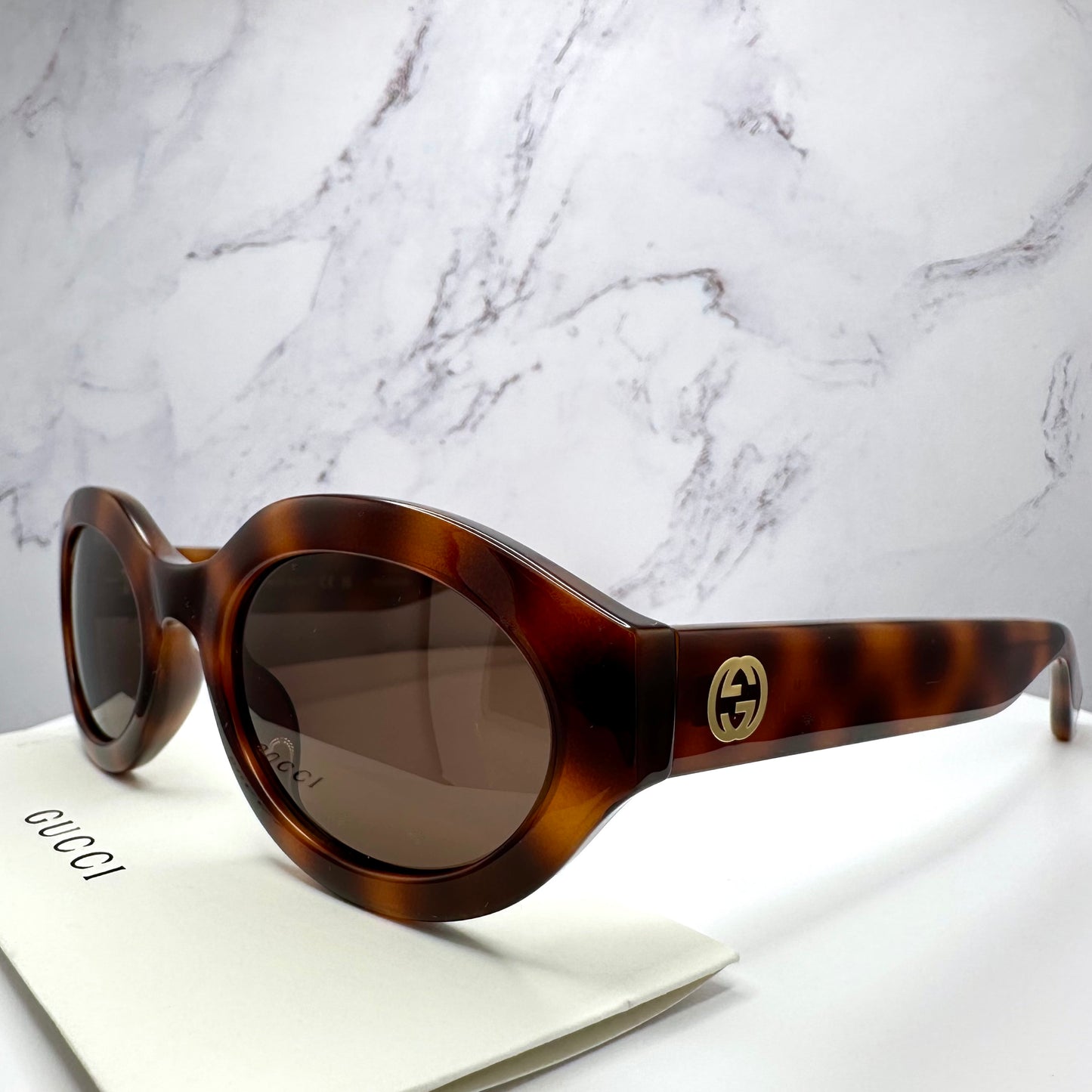 Gucci Brown Gold Sunglasses Oval Interlocking GG Logo GG1579S 002
