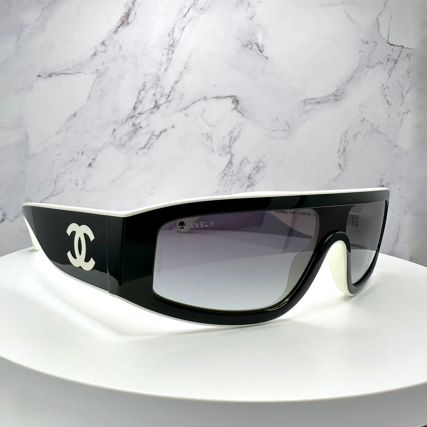 Chanel Shield Sunglasses CC Logo CH6057 Black & White