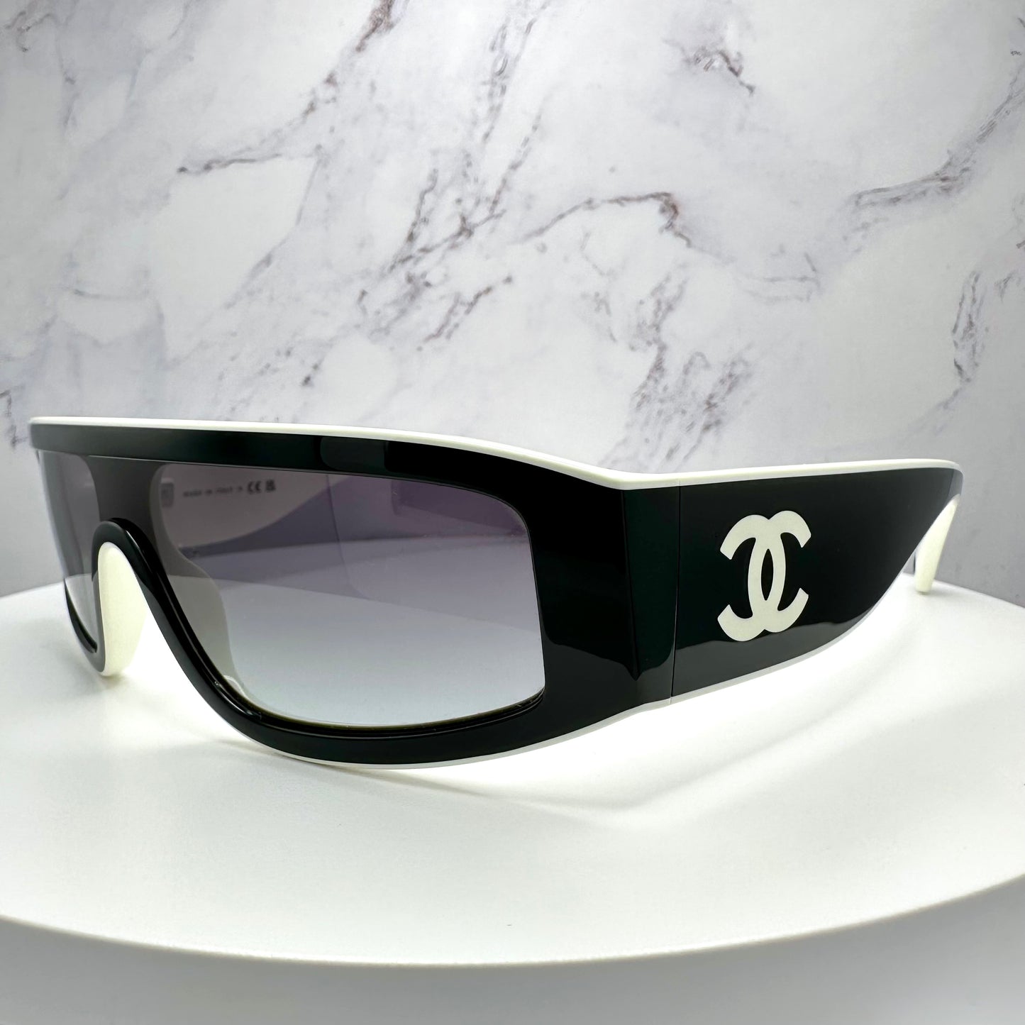 Chanel Shield Sunglasses CC Logo CH6057 Black & White