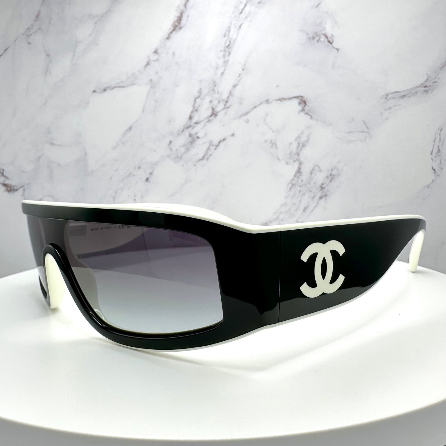 Chanel Shield Sunglasses CC Logo CH6057 Black & White