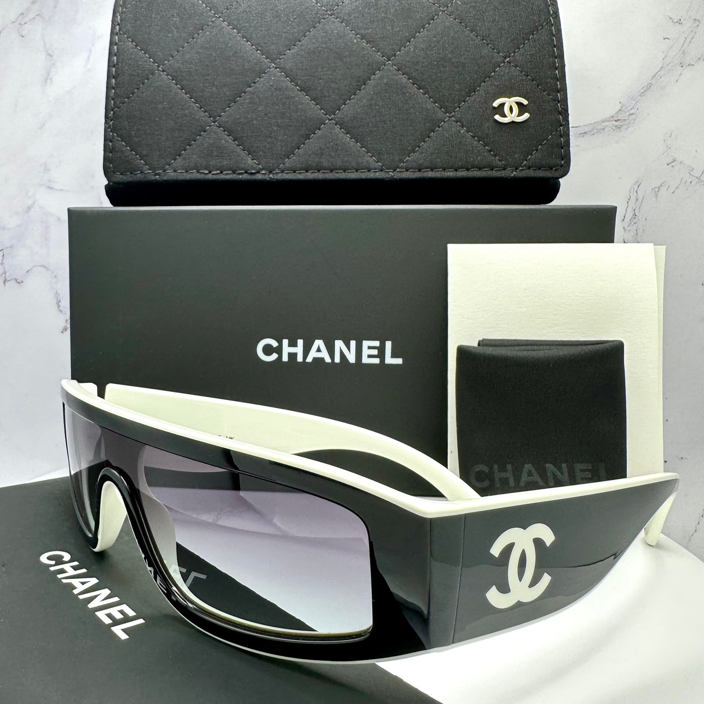 Chanel Shield Sunglasses CC Logo CH6057 Black & White