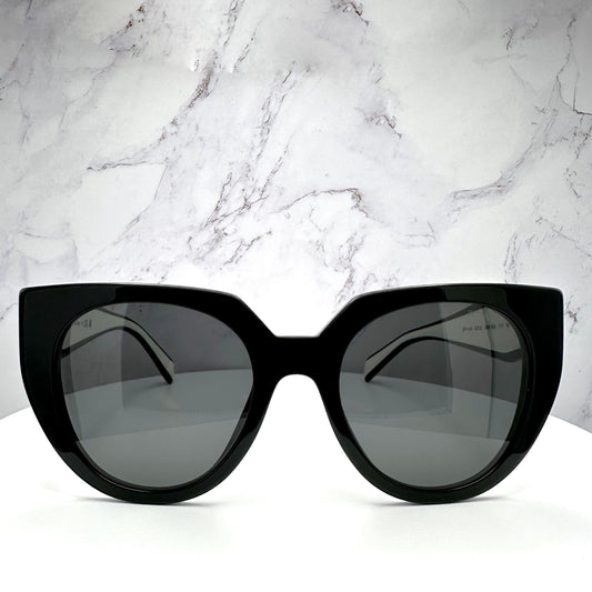 Prada 0PR14WS 09Q5SO black cat eye women's sunglasses with grey lens
