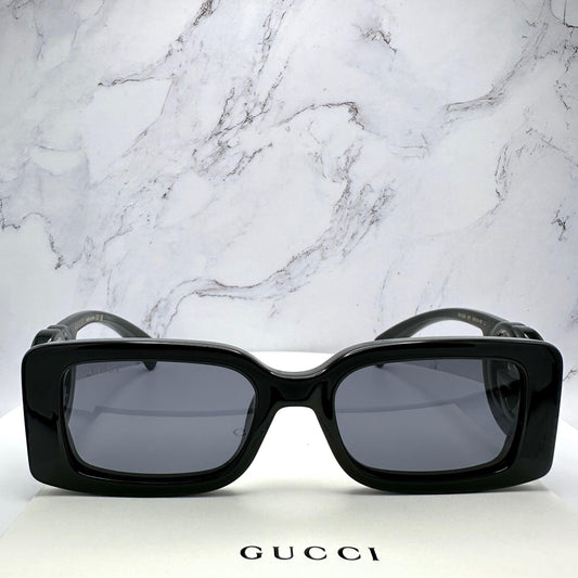 Gucci GG1325S 001 black rectangular sunglasses grey lens front view