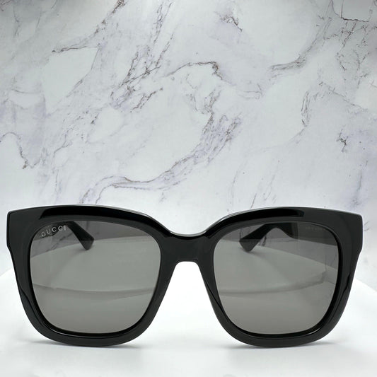 Gucci GG1338S 001 black square grey lens oversized sunglasses with gold gg logo