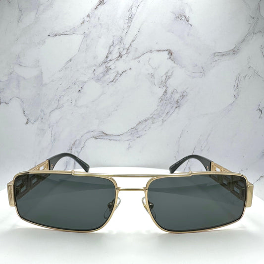 VERSACE 0VE2257 1002/87 gold metal rectangle sunglasses for men and women.