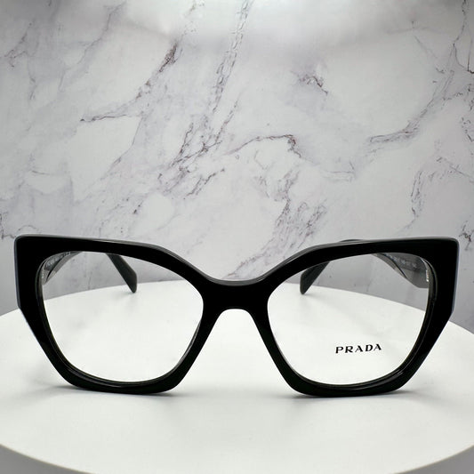 Prada PR18WV 1AB1O1 black cat eye glasses front view