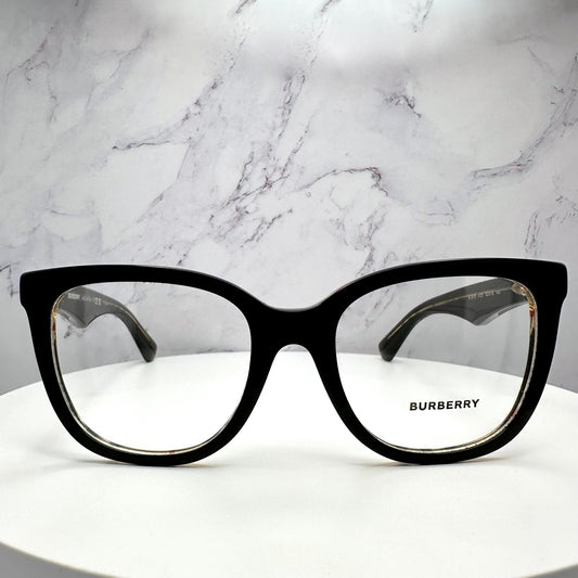 Burberry BE2415 4121 black on vintage check glasses with clear demo lens front view