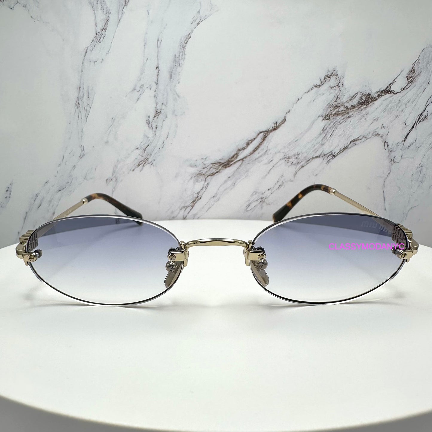 MIU MIU MUA54S ZVN800 Sunglasses Rimless Oval Gold