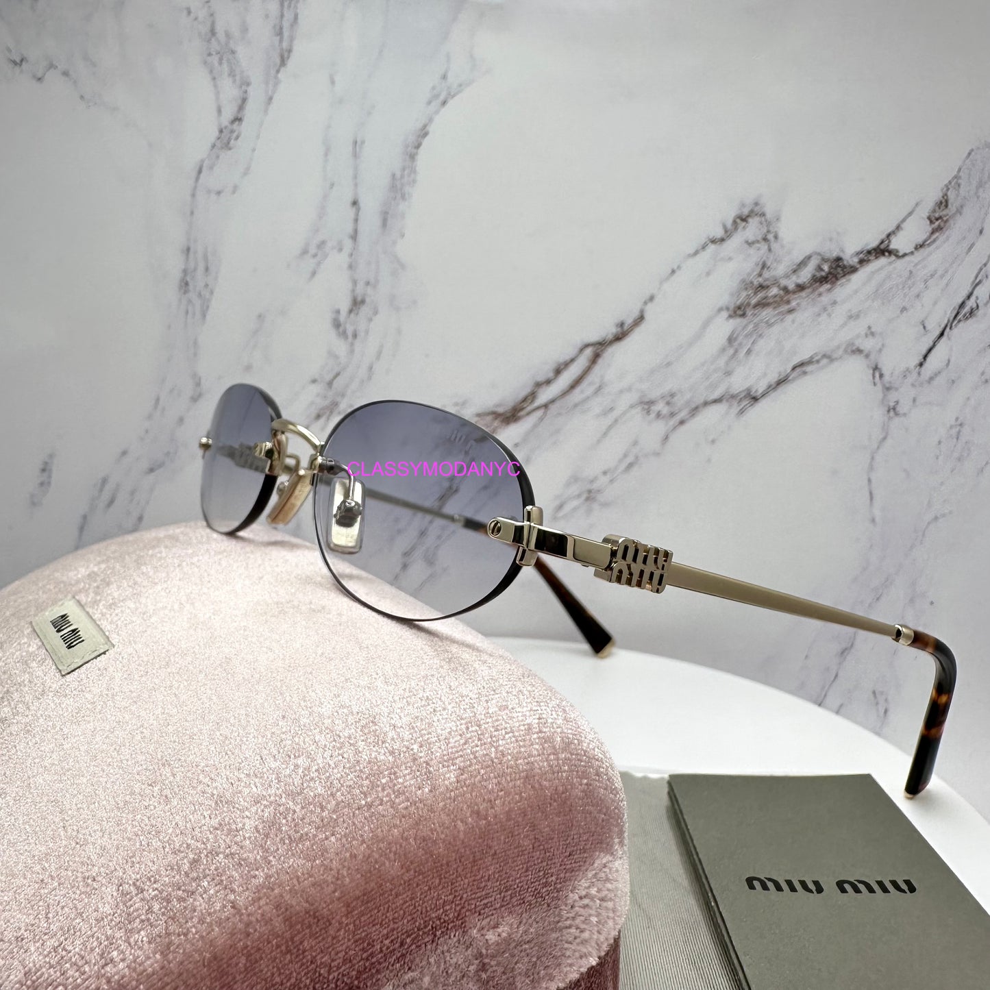 MIU MIU MUA54S ZVN800 Sunglasses Rimless Oval Gold