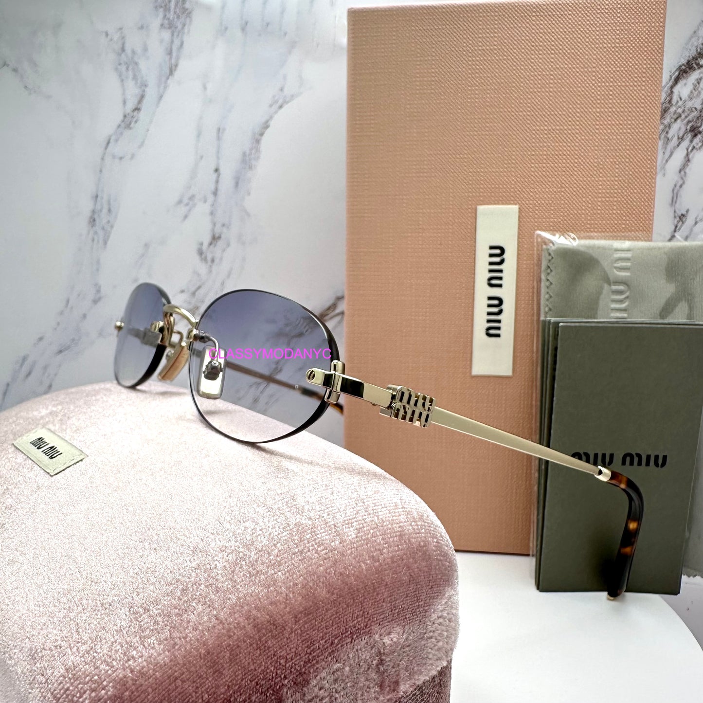 MIU MIU MUA54S ZVN800 Sunglasses Rimless Oval Gold