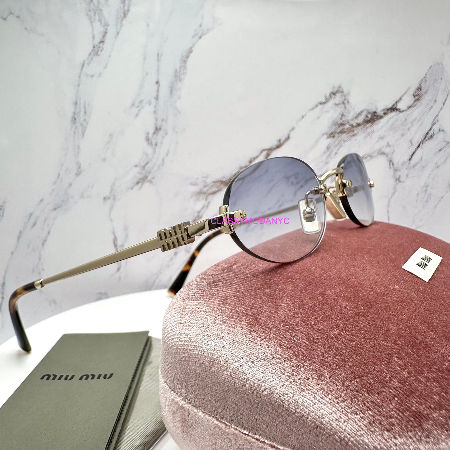 MIU MIU MUA54S ZVN800 Sunglasses Rimless Oval Gold