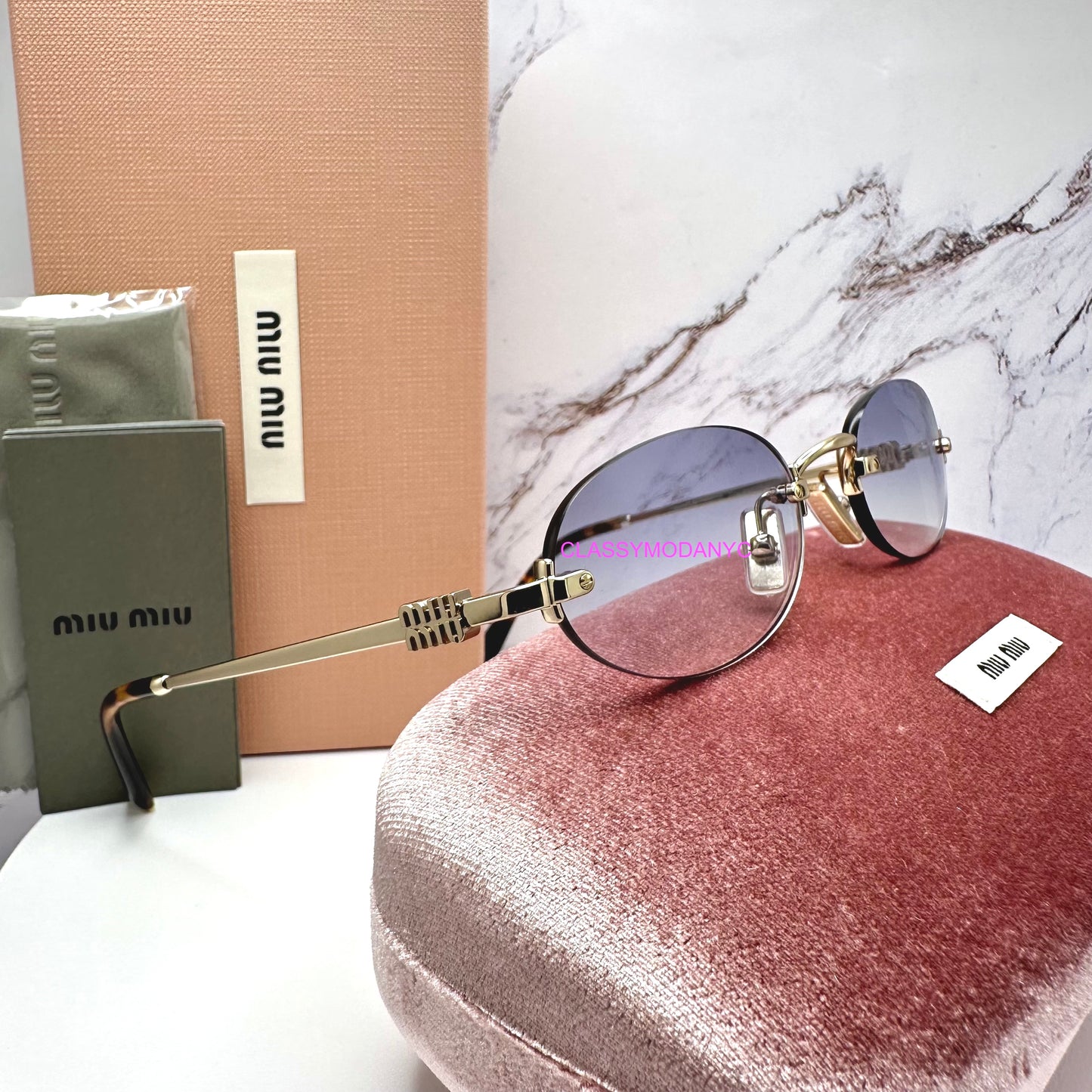 MIU MIU MUA54S ZVN800 Sunglasses Rimless Oval Gold