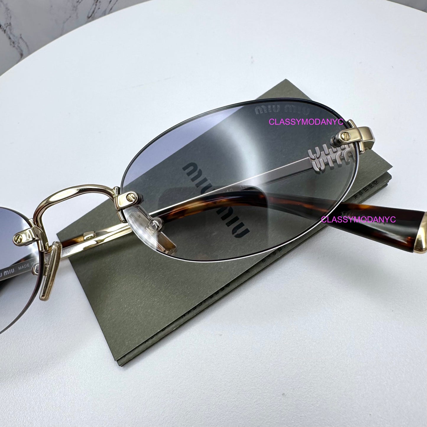 MIU MIU MUA54S ZVN800 Sunglasses Rimless Oval Gold