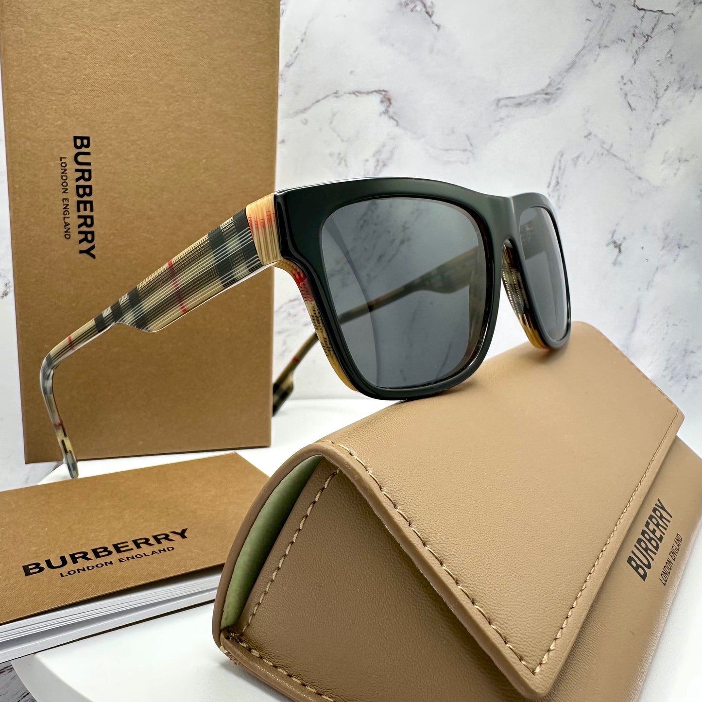 Burberry Sunglasses Black Front Frame Check Arms BE4293