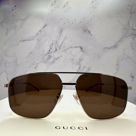 Gucci GG1676S 002 gold metal aviator men's sunglasses with brown lens front view