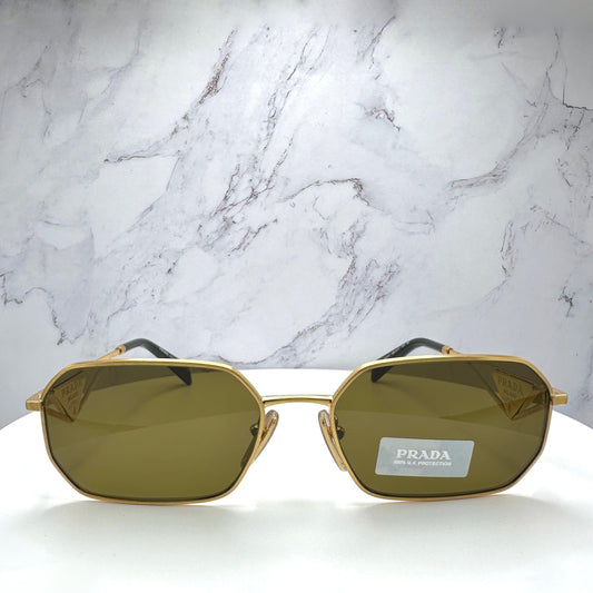 PRADA 0PRA51S 15N01T gold metal square sunglasses with brown lens for men and women front view