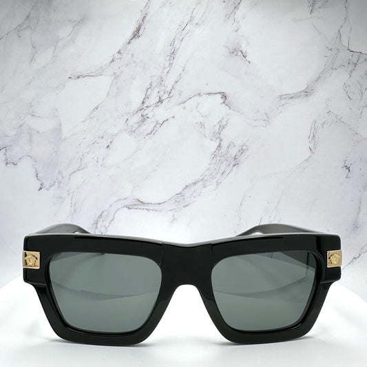 VERSACE 0VE4464 GB1/87 black sunglasses 55mm for men with gold medusa logo.