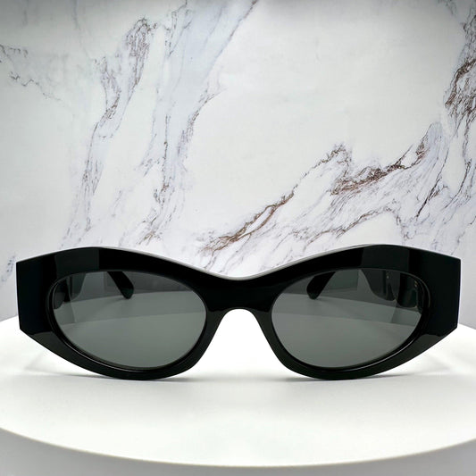 VERSACE VE4480U GB1/87 black oval gold medusa logo sunglasses front view with case