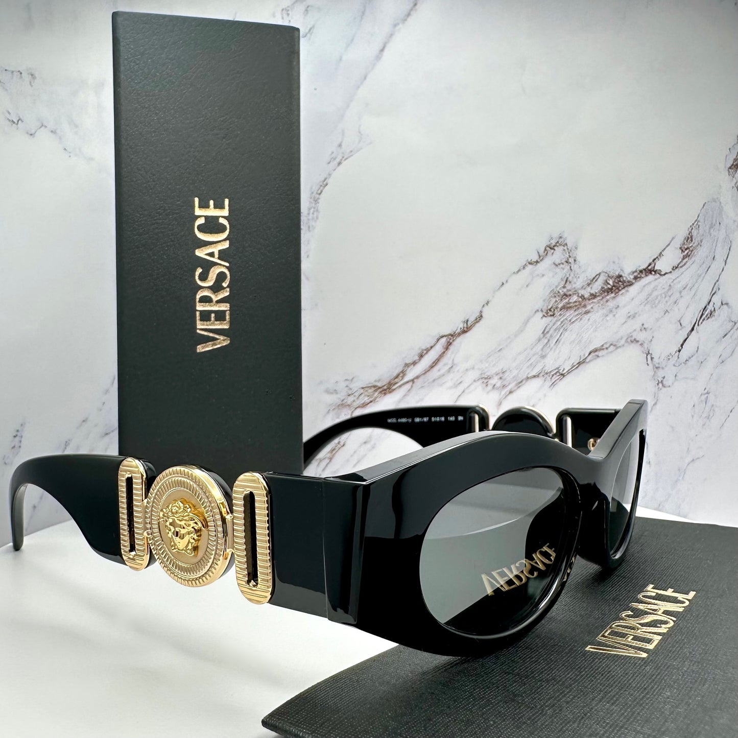 VERSACE Sunglasses VE4480U GB1/87 Oval Black Gold Medusa Logo