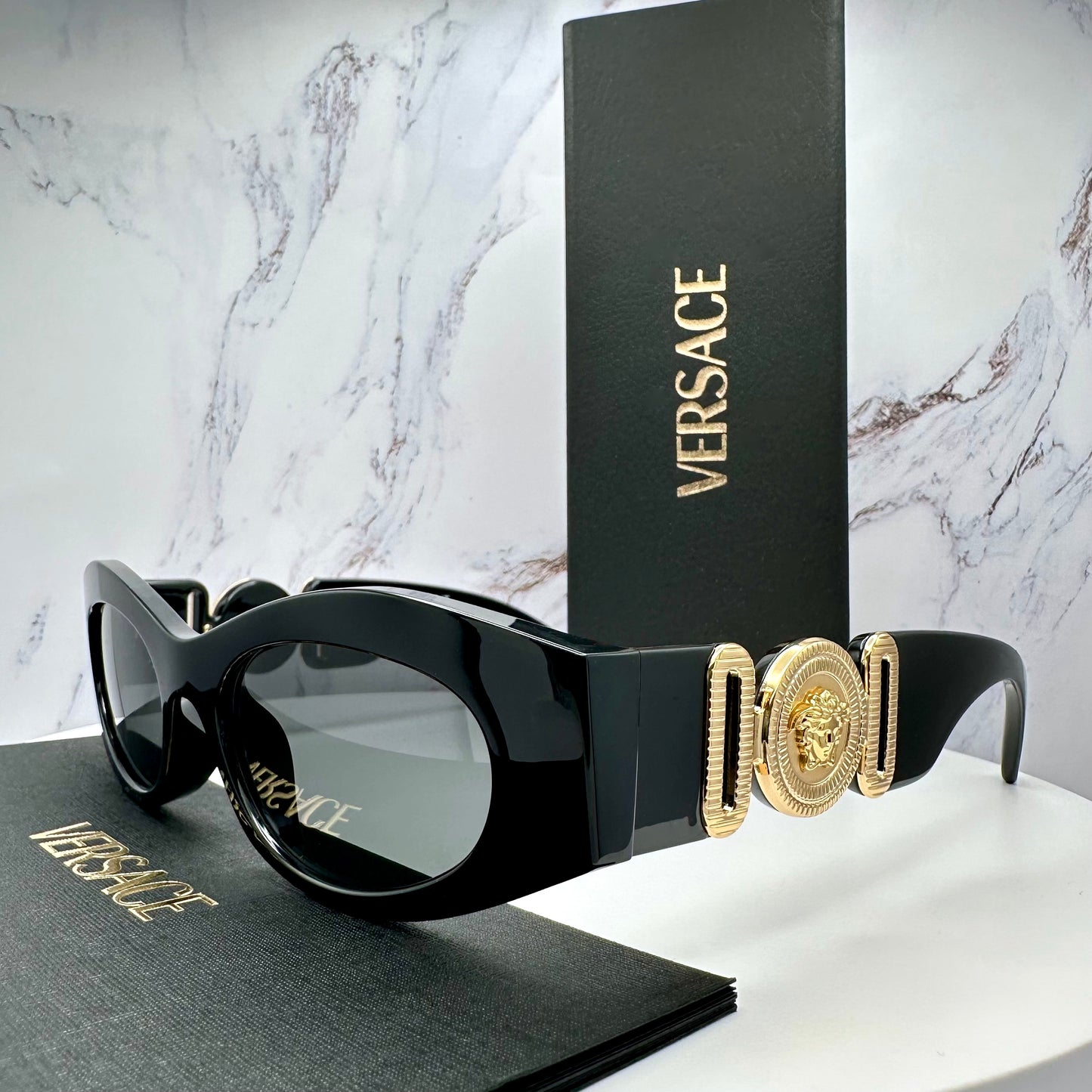 VERSACE Sunglasses VE4480U GB1/87 Oval Black Gold Medusa Logo