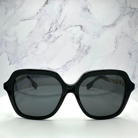 Burberry BE4389 300187 black square oversized frames with grey lens gold logo for women front view