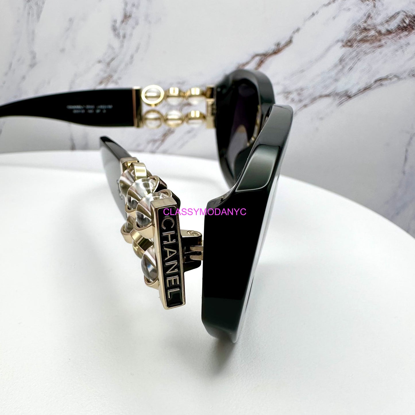 Chanel Sunglasses Black Polarized Gold CC Glass Pearls CH5542 C622/S8