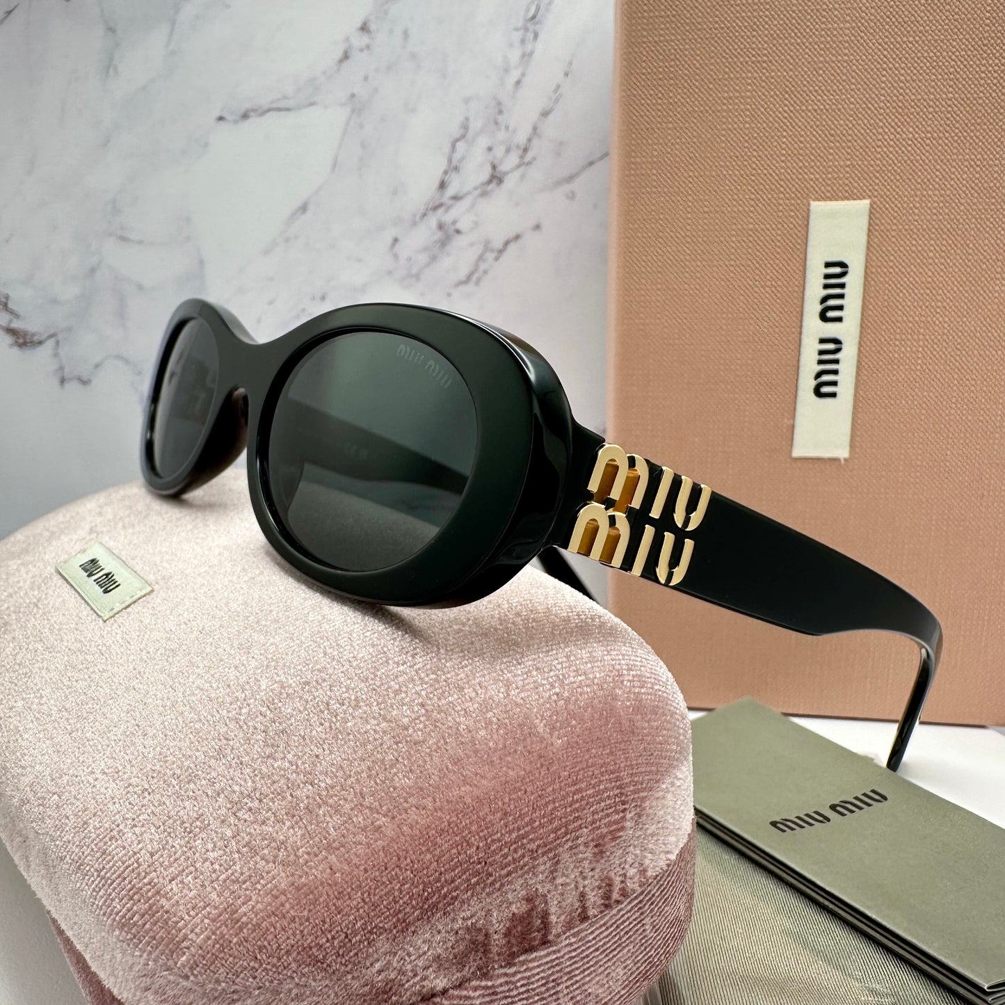 MIU MIU Sunglasses Black Gold Oval MU06ZS 1AB-5S0