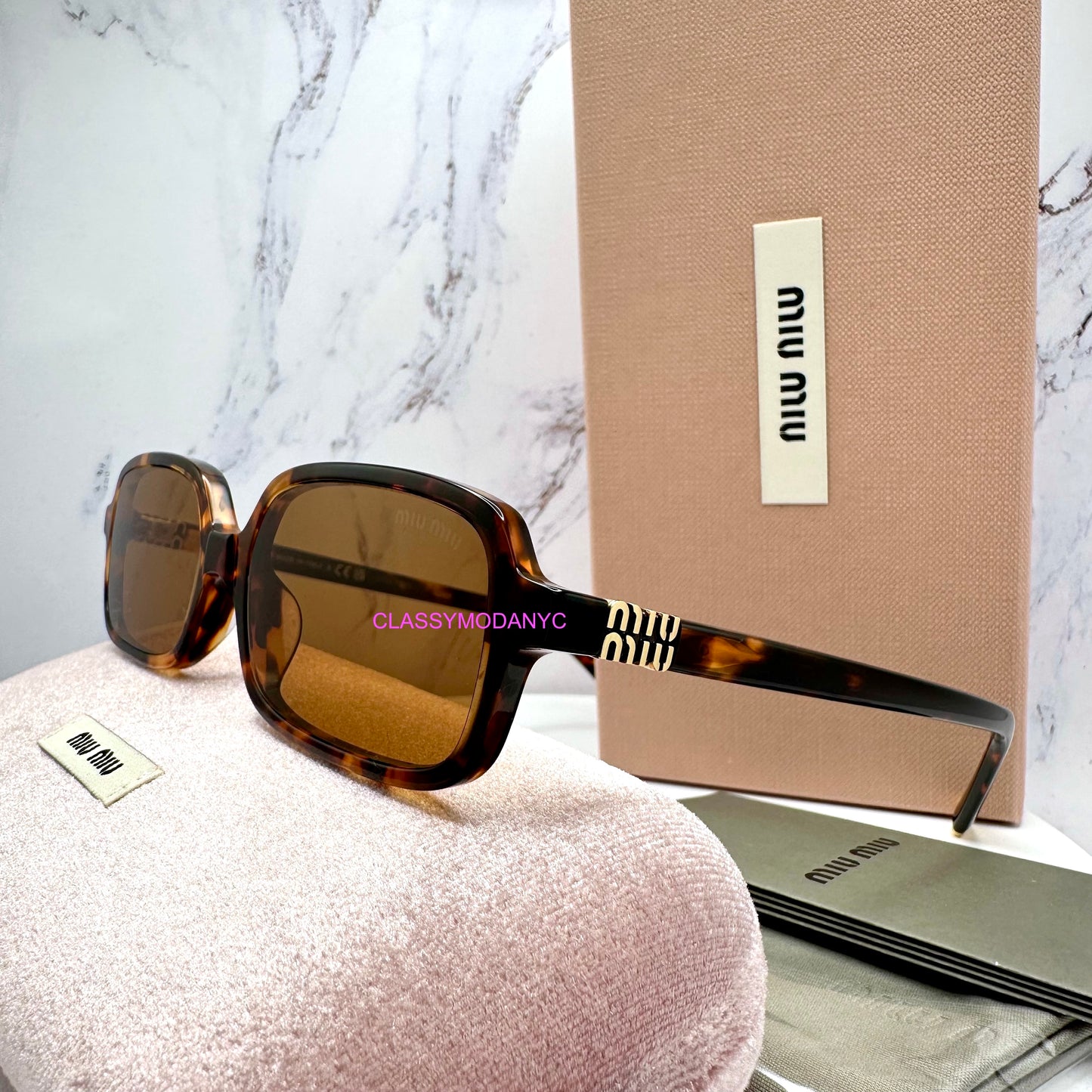 MIU MIU Sunglasses Brown Gold Slim Square Rectangle MU11ZS VAU2Z1