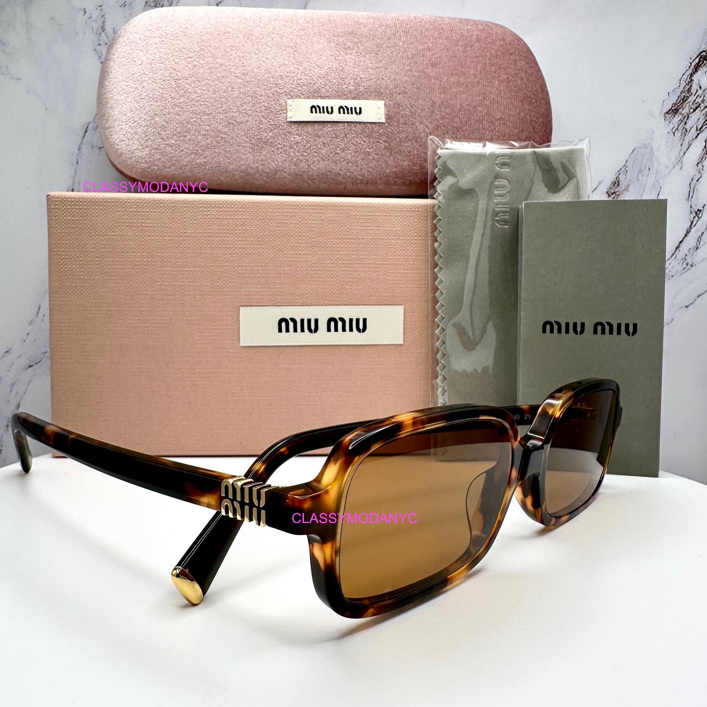 MIU MIU Sunglasses Brown Gold Slim Square Rectangle MU11ZS VAU2Z1