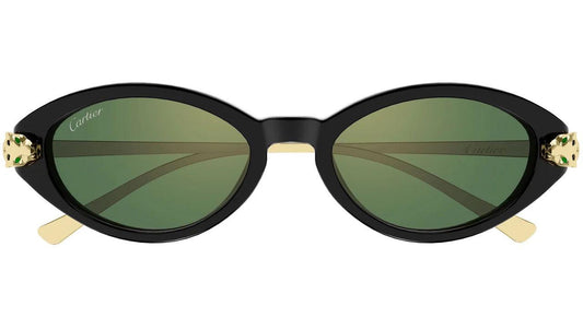 CT0634S 004 Black Cartier sunglasses with panther arms front frame