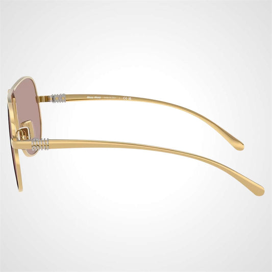 MIU MIU MUA56S 5AK20I gold violet light purple brown solid lens aviator sunglasses side view