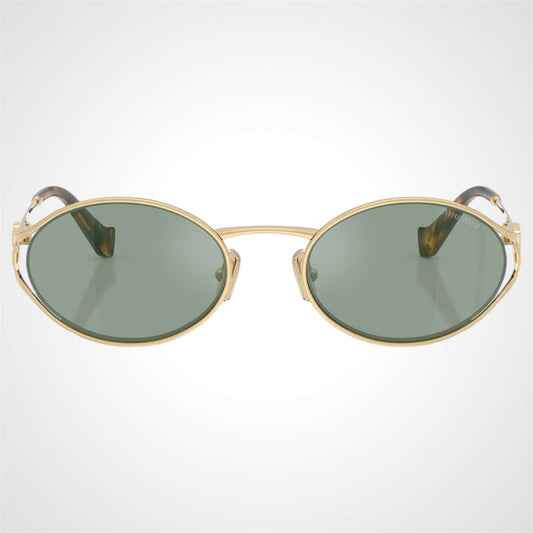 MIU MIU 0MU52YS 5AK04M gold metal green lens oval sunglasses front view