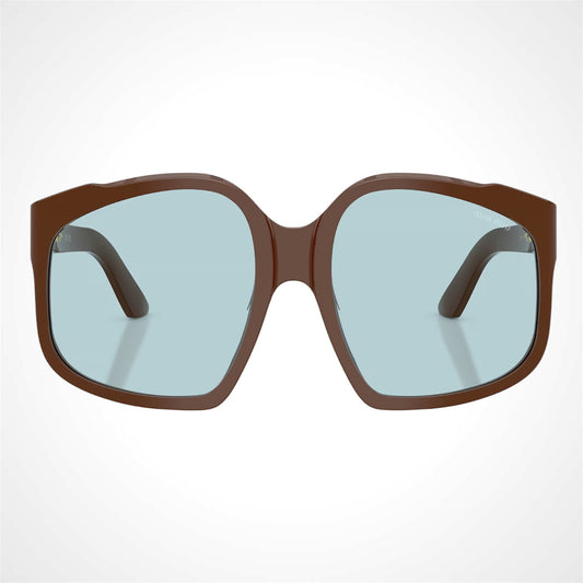 Miu Miu MUA07S 24D20R sunglasses brown irregular shape frames with blue lens front view